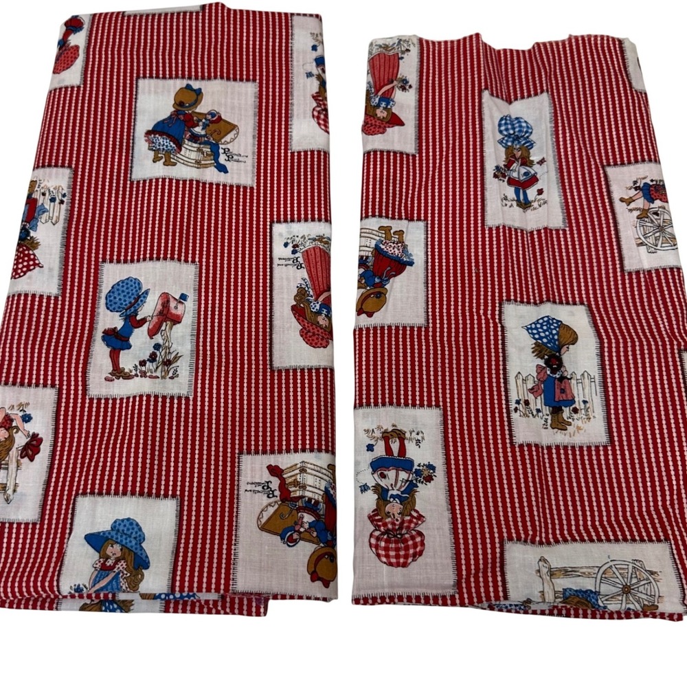Vintage Holly Hobbie Petticoats & Pantaloons Fabric Red White 2 Pcs 2+ Yards
